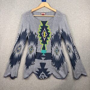 Joe Browns Sweater Womens 6 US Blue Southwestern Boho Embroidered Pullover Artsy